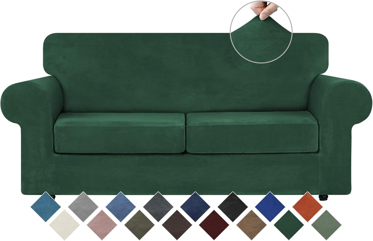 WEERRW Velvet Couch Covers for 2 Cushion Couch Sofa - High Stretch Luxury Velvet Plush 3 Pieces Sofa Slipcovers with Elastic Bottom, Furniture Protector for Pets, Machine Washable, Ivory, Medium