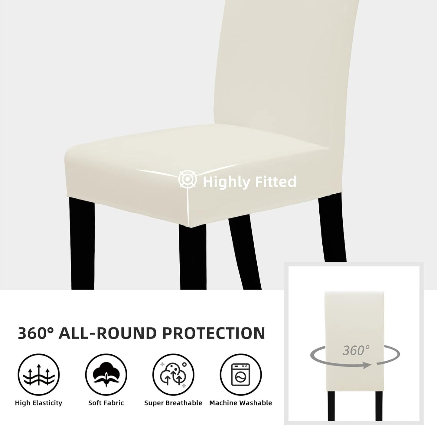 Easy-Going Dining Chair Covers Stretch Dining Room Chair Covers Set of 4, Parsons Chair Slipcovers for Dining Room, Ceremony, Banquet, Ivory