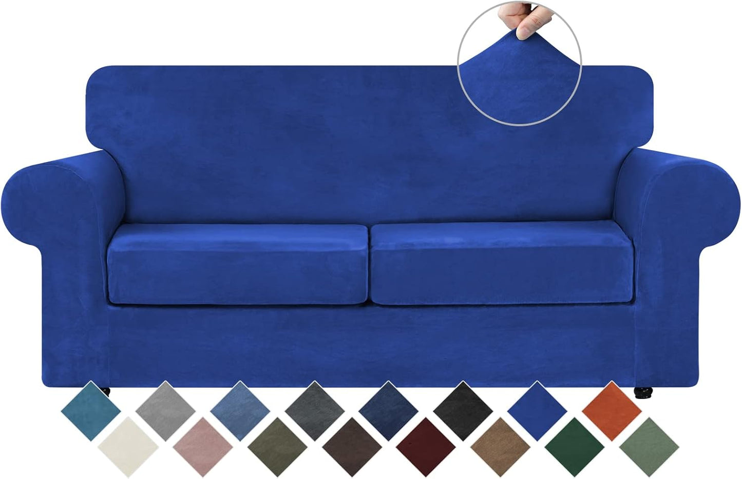 WEERRW Velvet Couch Covers for 2 Cushion Couch Sofa - High Stretch Luxury Velvet Plush 3 Pieces Sofa Slipcovers with Elastic Bottom, Furniture Protector for Pets, Machine Washable, Ivory, Medium