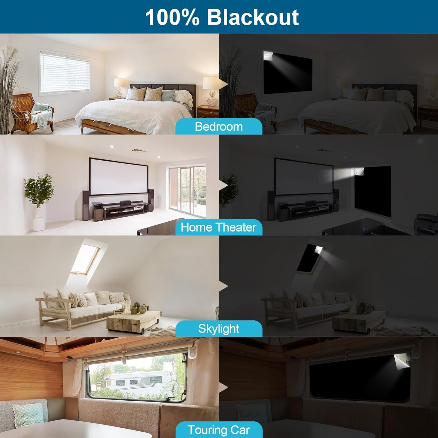 100% Blackout Curtains for Bedroom, Portable DIY Window Blinds, No Drill Window Shades & Blackout Blinds with Stickers & Tabs for Travel, Dorm Room, Media Room (157" x 57")