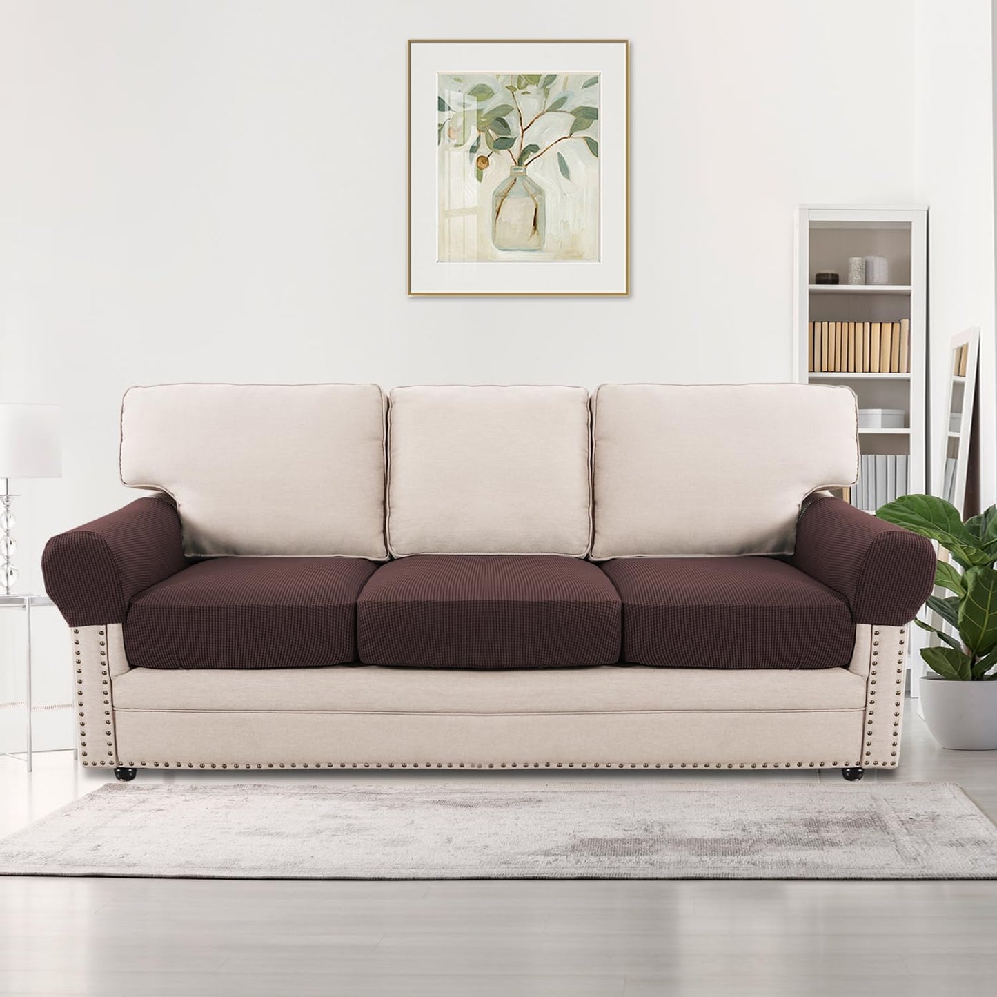 H.VERSAILTEX Multi-Pieces Sofa Covers Stretch Couch Covers Form Fitted Seats and Back Cushions Covers (3 Seat Covers Plus 3 Back Cusion Covers, Bonus 2 Armrest Covers), Grey