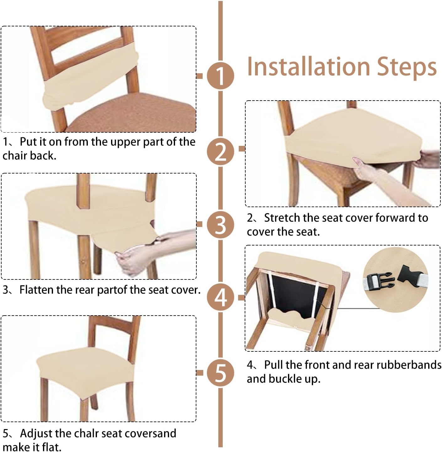 Dining Chair Covers, Stretch Removable Washable Kitchen Chair Covers Set of 4, Soft Dining Chair Slipcovers Protectors, Seat Covers for Dining Room Chairs (Set of 4, Beige)