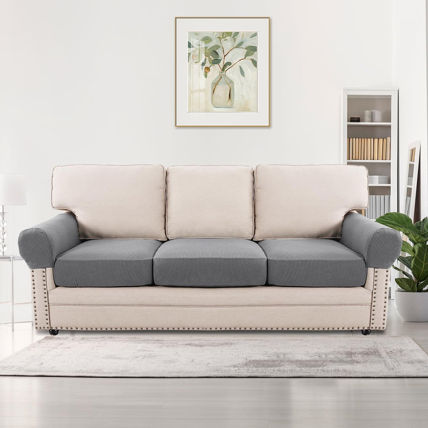 H.VERSAILTEX Multi-Pieces Sofa Covers Stretch Couch Covers Form Fitted Seats and Back Cushions Covers (3 Seat Covers Plus 3 Back Cusion Covers, Bonus 2 Armrest Covers), Grey