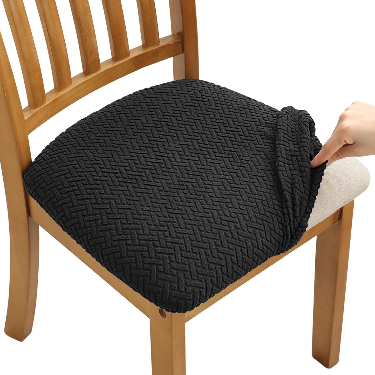 Stretch Chair Seat Covers 6 PCS, Removable Washable Dining Chair Covers Anti-Dust Dining Room Seat Cushion Slipcovers (6, Beige)