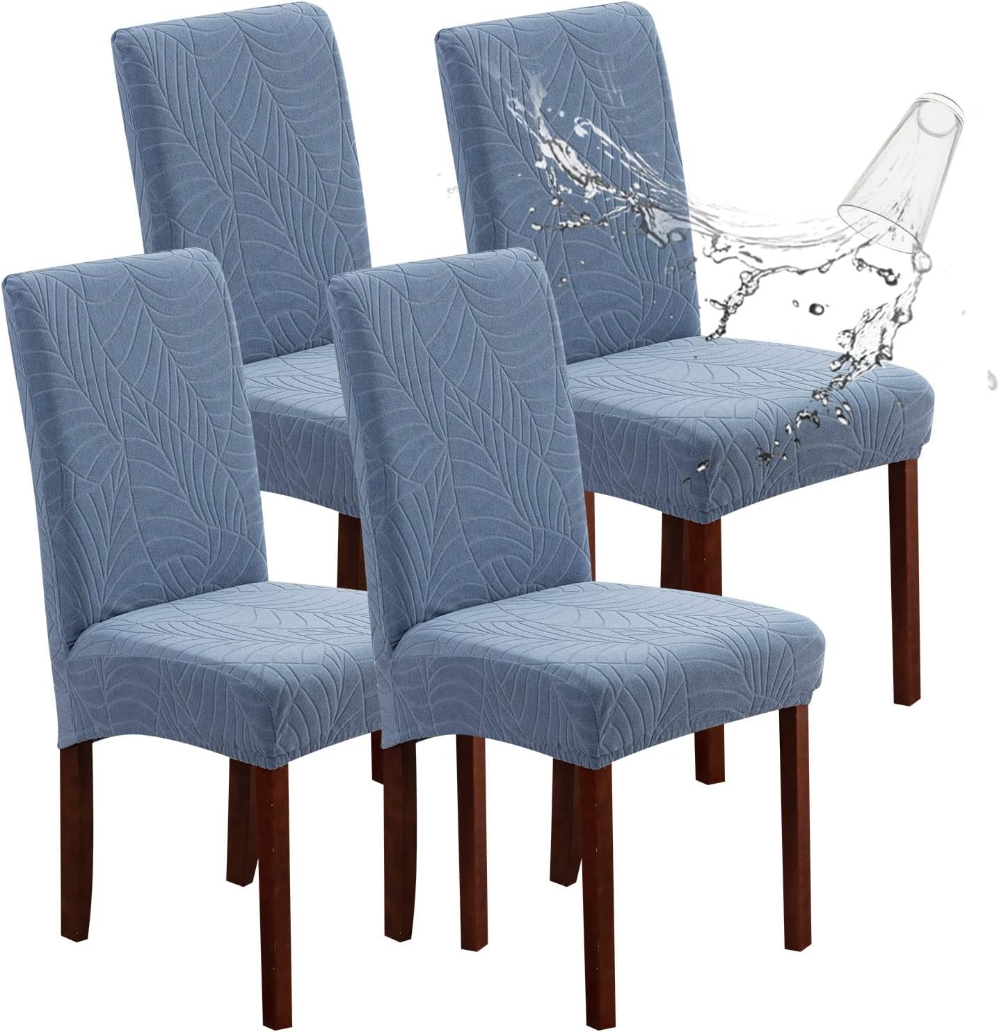 Genina Waterproof Chair Covers for Dining Room 6 Pack, Stretch Jacquard Dining Chair Cover Removable Washable Chair Protectors Cover for Kitchen, Home (Leaves-Warm Gray, 6 PCS)
