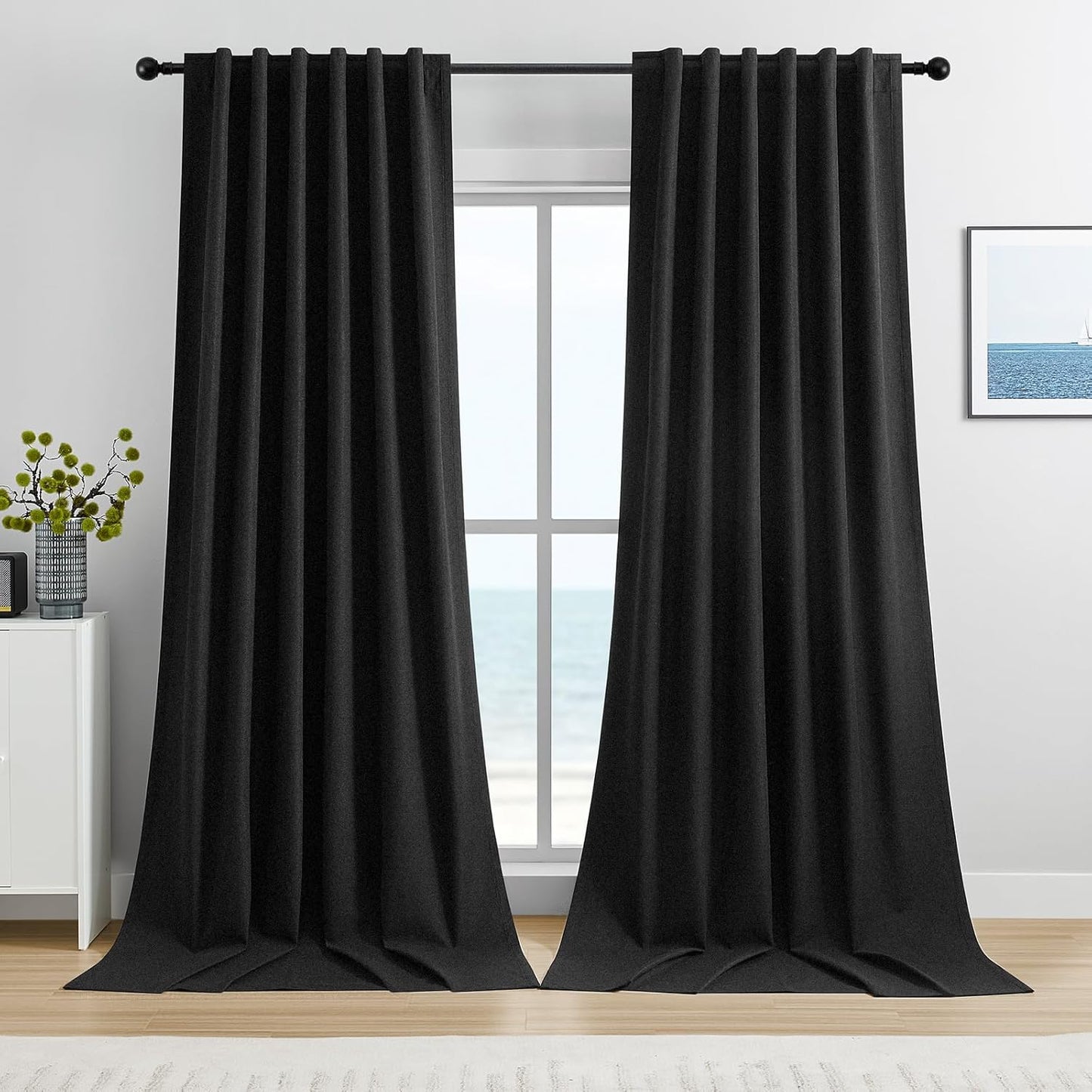 Dreaming Casa 100% Blackout Curtains 84 Inches Long, Linen Textured Window Treatment Rod Pocket & Back Tab Curtain Drapes for Bedroom Living Room Divider, 2 Panels, 52" W x 84" L, Linen