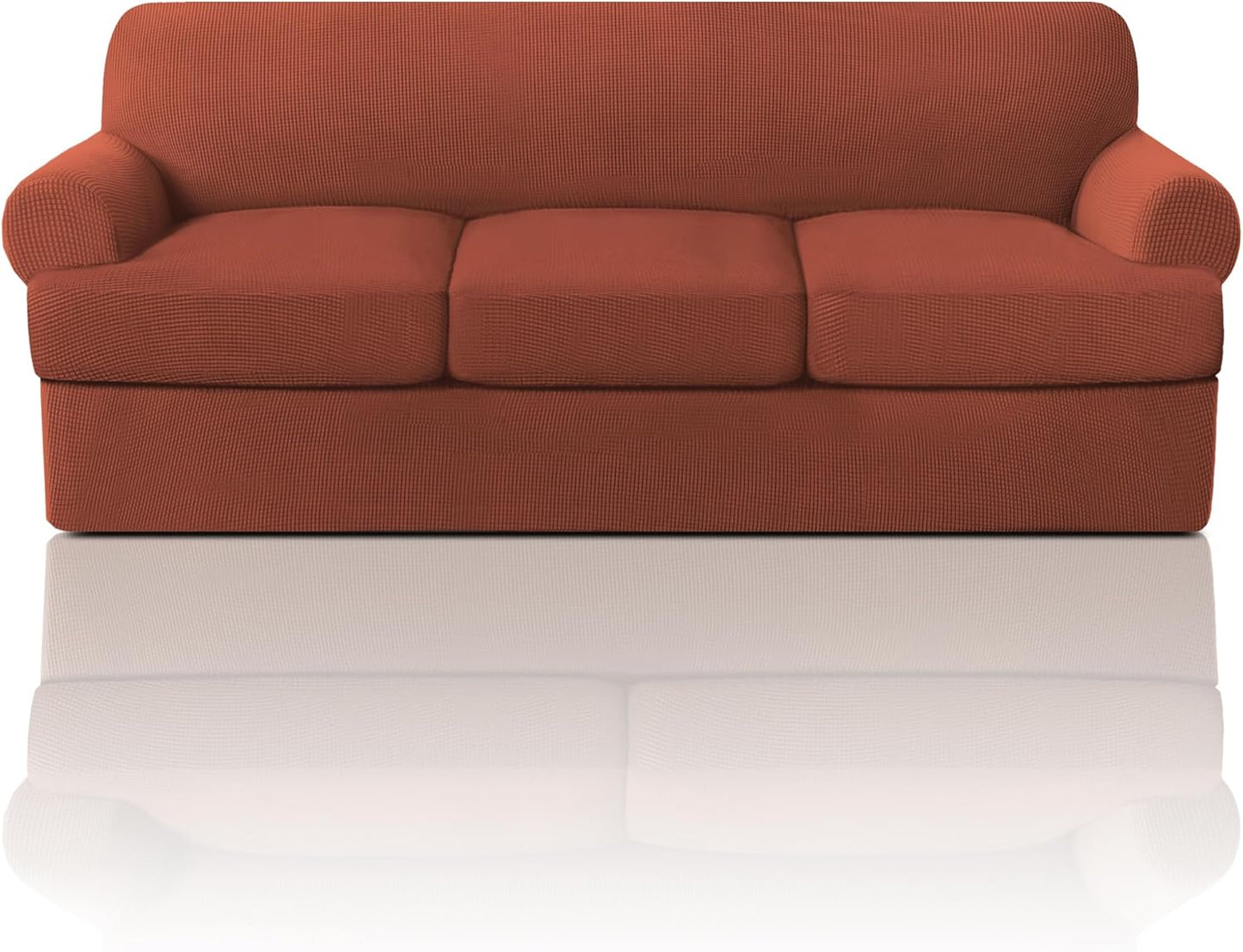 PrinceDeco T Cushion Sofa Slipcover 4 Pieces Sofa Covers for T Cushion Couch Soft Sofa Slip Covers Furniture Protector with 3 Individual T Shape Seat Covers (72"-90"), Island Fossi