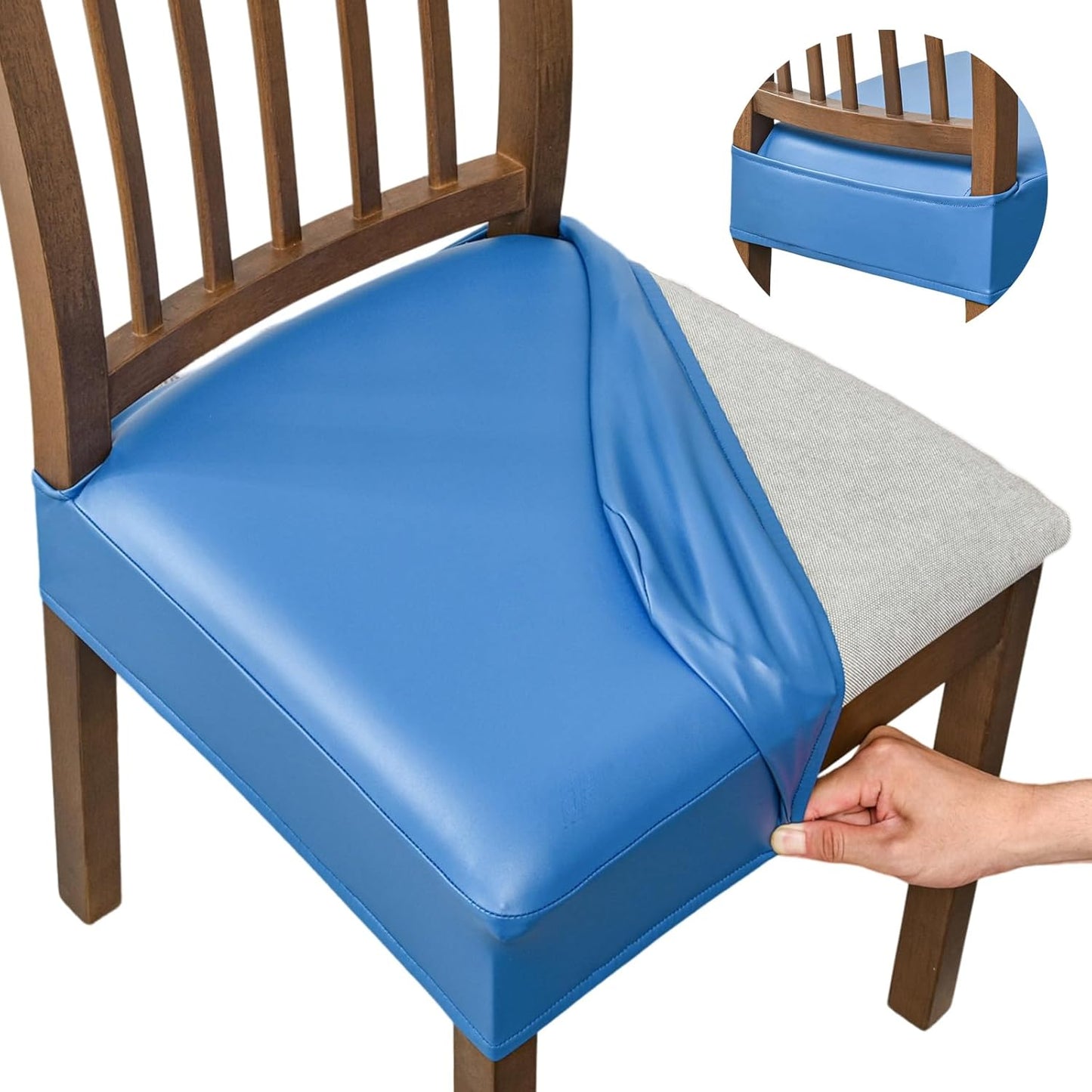 NILUOH Waterproof Seat Covers for Dining Room Chairs Set of 4, Pu Leather Chair Seat Slipcovers Dining Chair Cover Removable Washable Chair Protctor Cover, Rear Covers (PU-Coffee)