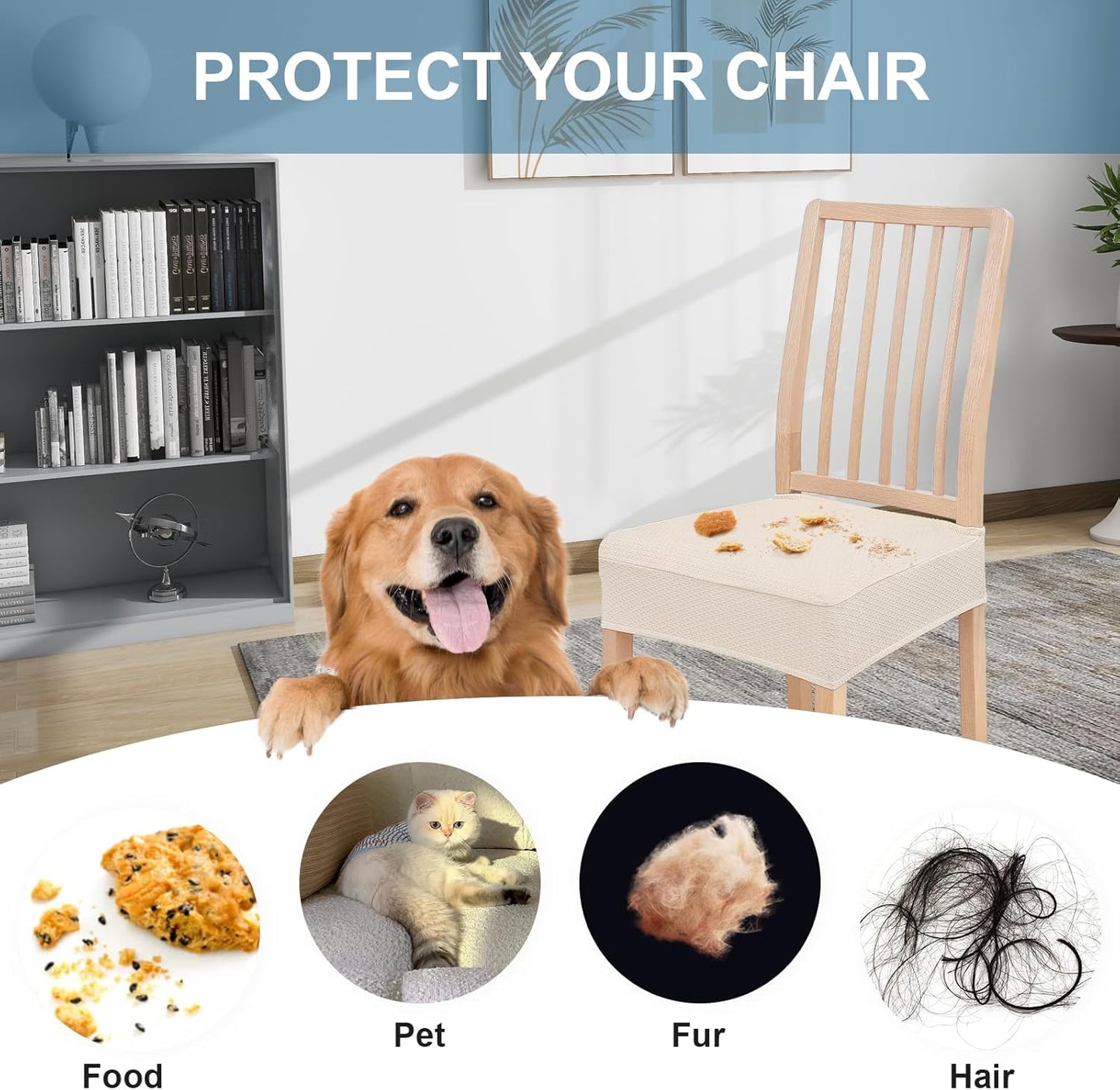 Smiry Stretch Jacquard Seat Covers for Dining Room Chairs Set of 6, Removable Washable Chair Seat Protector Slipcovers, No Rear Covers, Beige