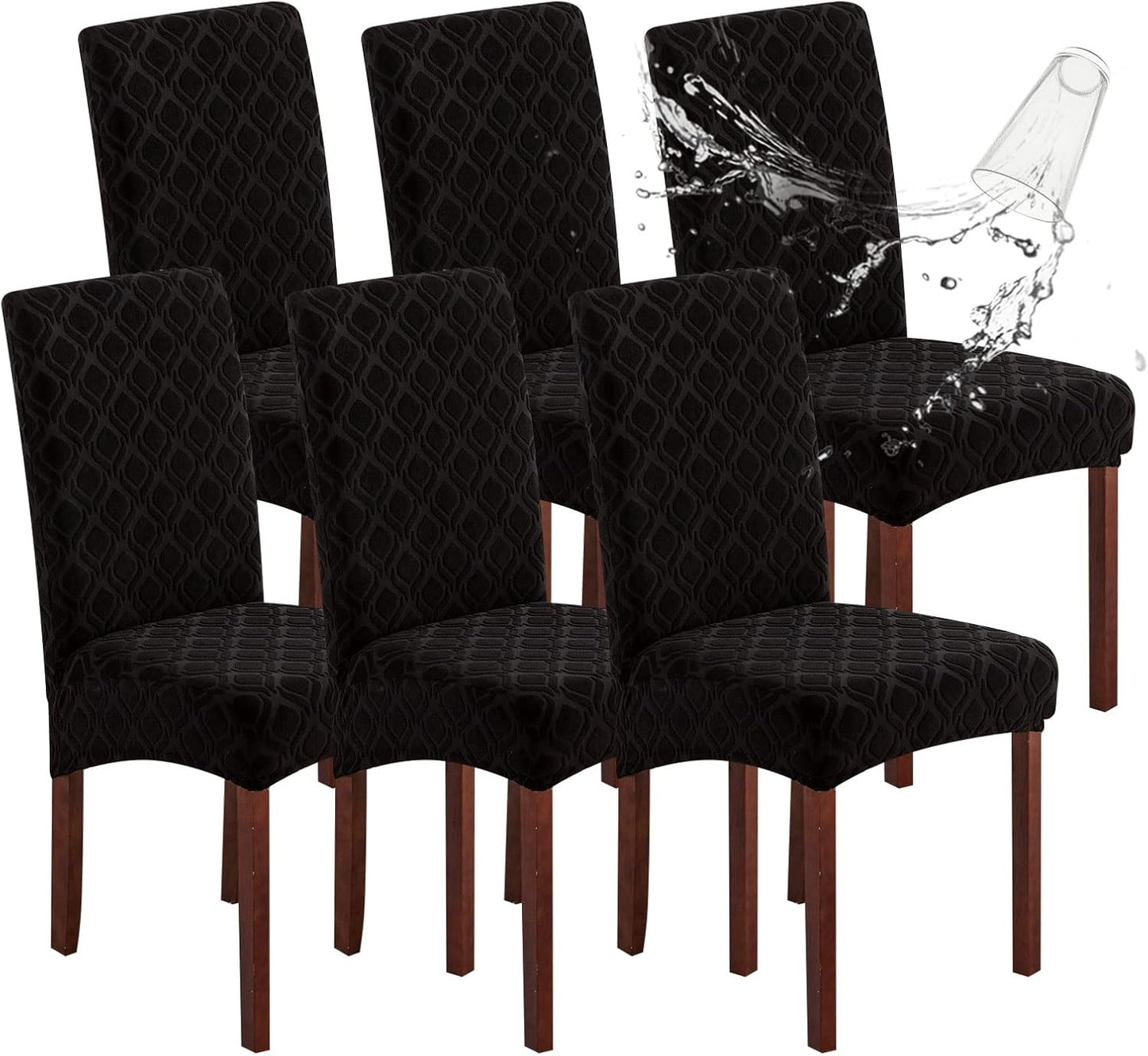 Genina Waterproof Chair Covers for Dining Room 6 Pack, Stretch Jacquard Dining Chair Cover Removable Washable Chair Protectors Cover for Kitchen, Home (Leaves-Warm Gray, 6 PCS)