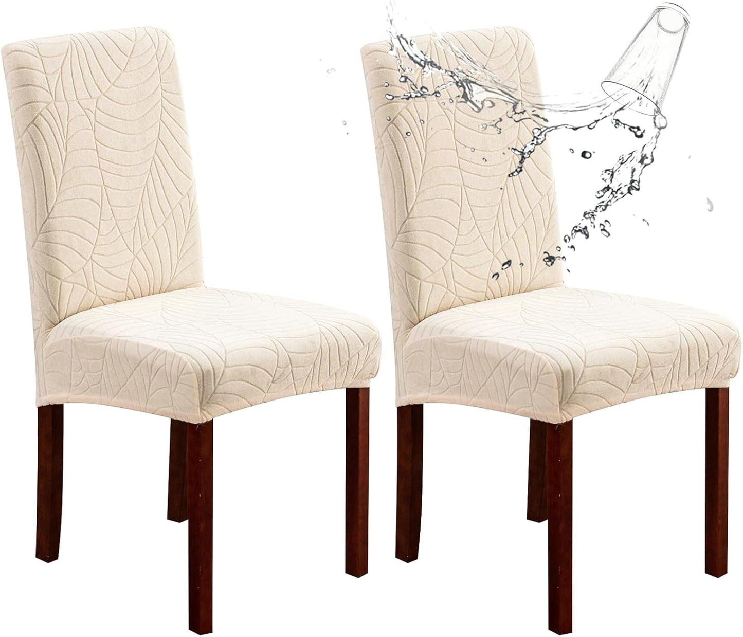 Genina Waterproof Chair Covers for Dining Room 6 Pack, Stretch Jacquard Dining Chair Cover Removable Washable Chair Protectors Cover for Kitchen, Home (Leaves-Warm Gray, 6 PCS)