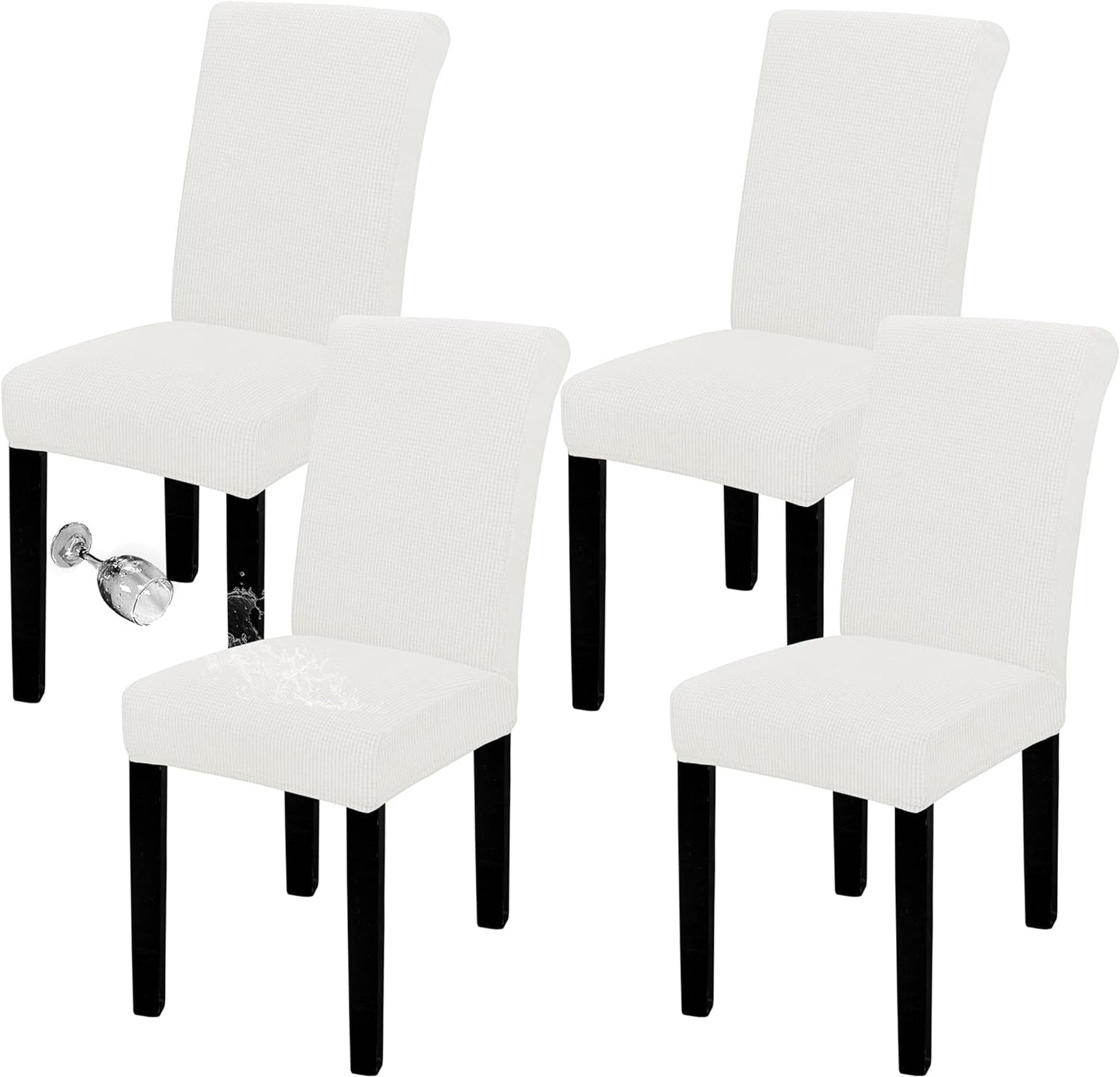 Easy-Going 100% Waterproof Dining Room Chair Cover Set of 6, Stretch Jacquard Parson Chair Slipcover Removable Washable Chair Protector for Home, Restaurant, Banquet (Large, Light Gray)