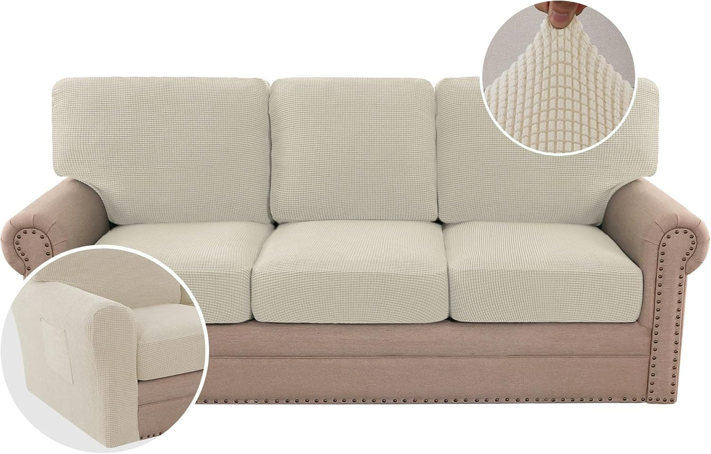H.VERSAILTEX Multi-Pieces Sofa Covers Stretch Couch Covers Form Fitted Seats and Back Cushions Covers (3 Seat Covers Plus 3 Back Cusion Covers, Bonus 2 Armrest Covers), Grey