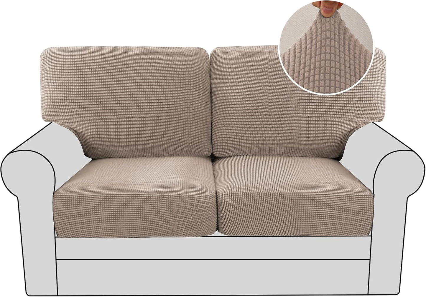 H.VERSAILTEX Multi-Pieces Sofa Covers Stretch Couch Covers Form Fitted Seats and Back Cushions Covers (3 Seat Covers Plus 3 Back Cusion Covers, Bonus 2 Armrest Covers), Grey