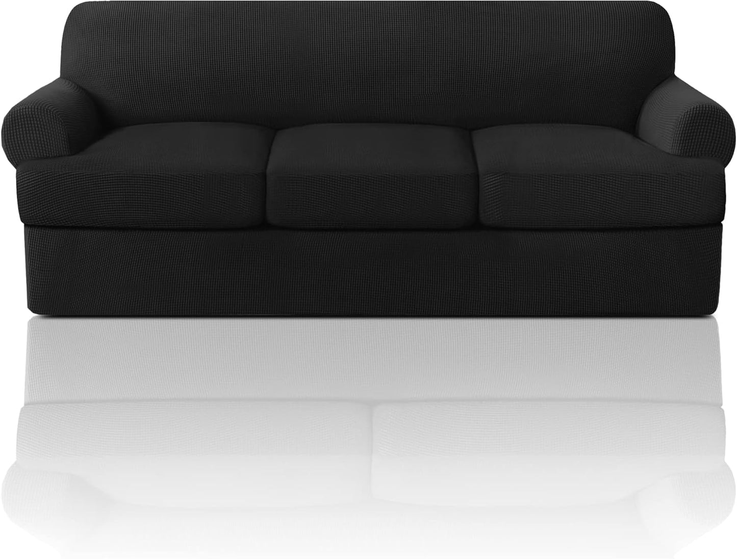 PrinceDeco T Cushion Sofa Slipcover 4 Pieces Sofa Covers for T Cushion Couch Soft Sofa Slip Covers Furniture Protector with 3 Individual T Shape Seat Covers (72"-90"), Island Fossi