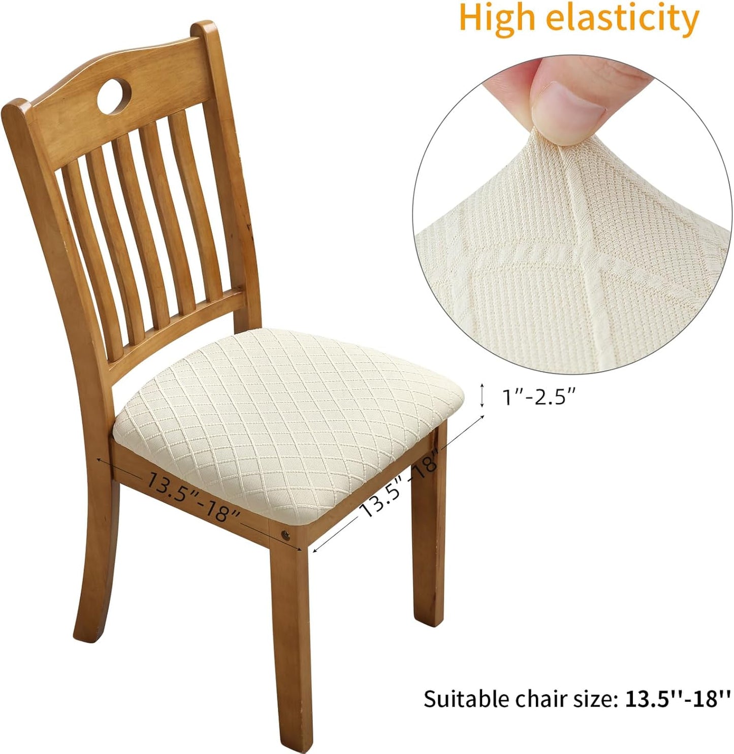 Stretch Chair Seat Covers 6 PCS, Removable Washable Dining Chair Covers Anti-Dust Dining Room Seat Cushion Slipcovers (6, Beige)