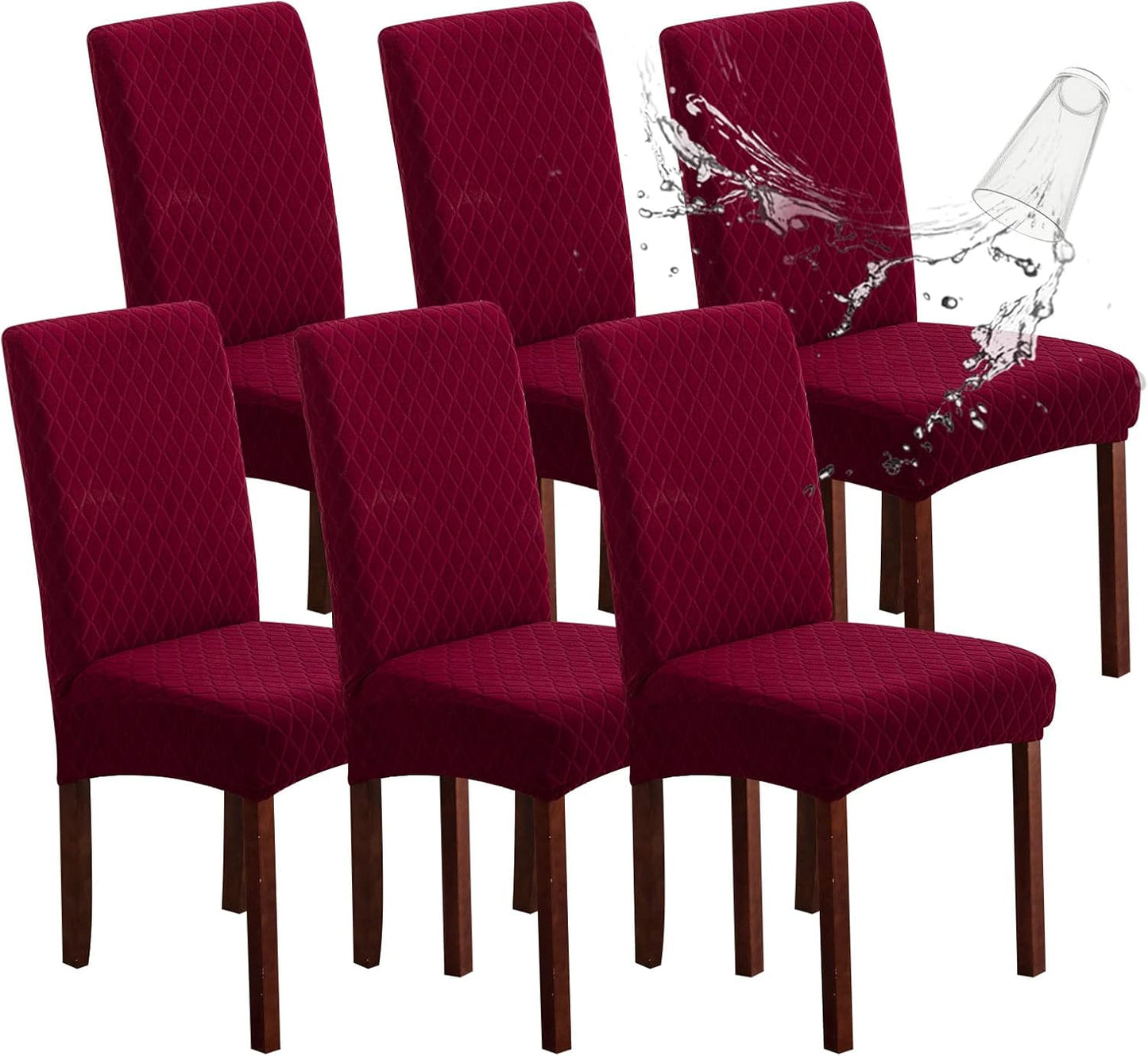 Genina Waterproof Chair Covers for Dining Room 6 Pack, Stretch Jacquard Dining Chair Cover Removable Washable Chair Protectors Cover for Kitchen, Home (Leaves-Warm Gray, 6 PCS)