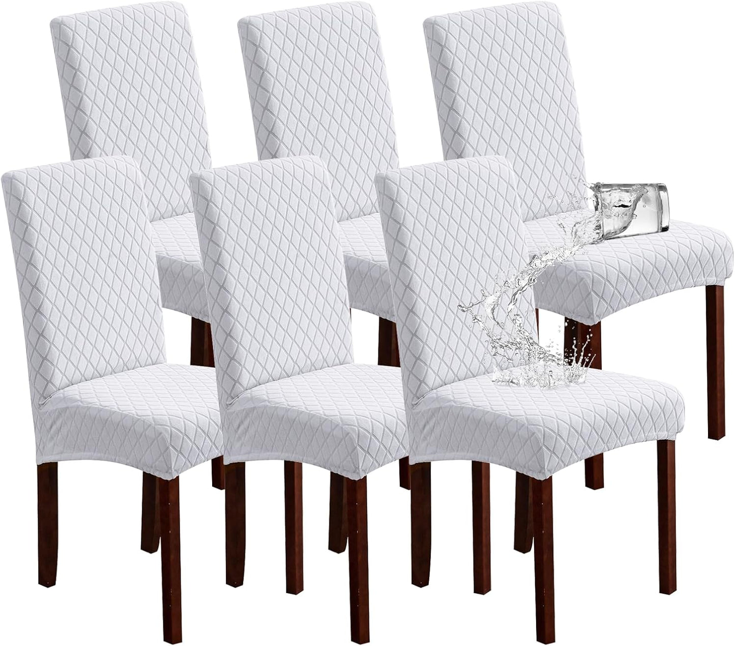 Genina Waterproof Chair Covers for Dining Room 6 Pack, Stretch Jacquard Dining Chair Cover Removable Washable Chair Protectors Cover for Kitchen, Home (Leaves-Warm Gray, 6 PCS)