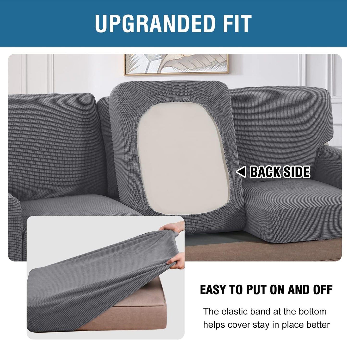 H.VERSAILTEX Multi-Pieces Sofa Covers Stretch Couch Covers Form Fitted Seats and Back Cushions Covers (3 Seat Covers Plus 3 Back Cusion Covers, Bonus 2 Armrest Covers), Grey