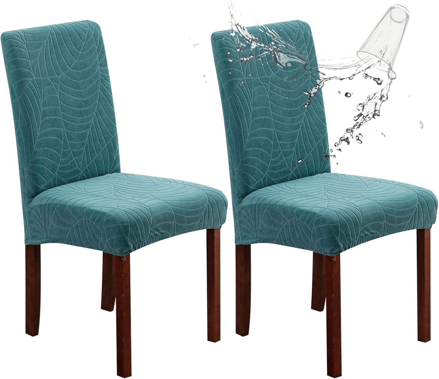 Genina Waterproof Chair Covers for Dining Room 6 Pack, Stretch Jacquard Dining Chair Cover Removable Washable Chair Protectors Cover for Kitchen, Home (Leaves-Warm Gray, 6 PCS)