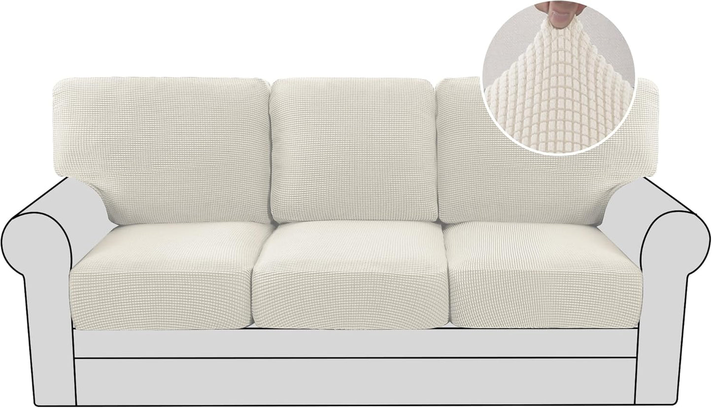 H.VERSAILTEX Multi-Pieces Sofa Covers Stretch Couch Covers Form Fitted Seats and Back Cushions Covers (3 Seat Covers Plus 3 Back Cusion Covers, Bonus 2 Armrest Covers), Grey