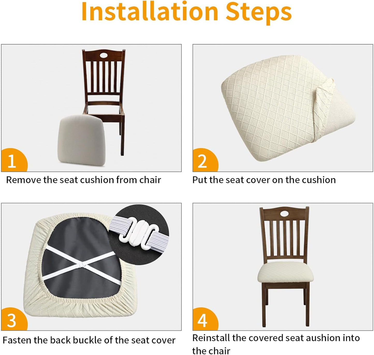 Stretch Chair Seat Covers 6 PCS, Removable Washable Dining Chair Covers Anti-Dust Dining Room Seat Cushion Slipcovers (6, Beige)