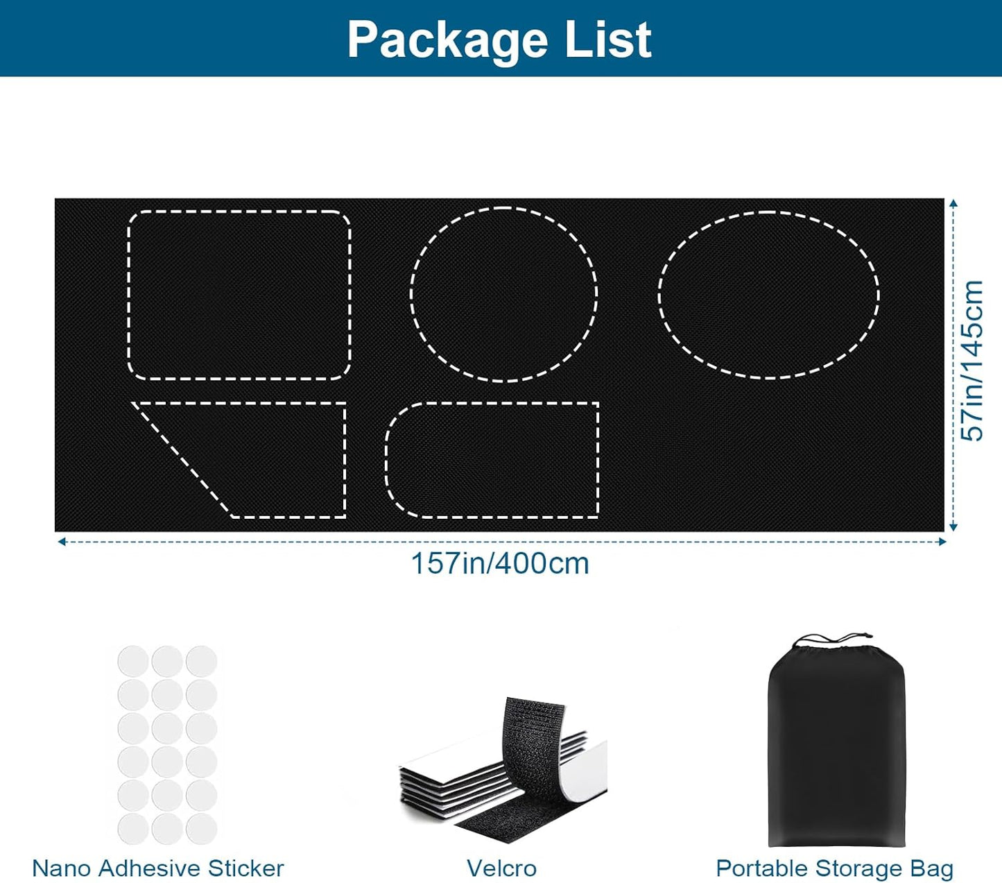 100% Blackout Curtains for Bedroom, Portable DIY Window Blinds, No Drill Window Shades & Blackout Blinds with Stickers & Tabs for Travel, Dorm Room, Media Room (157" x 57")