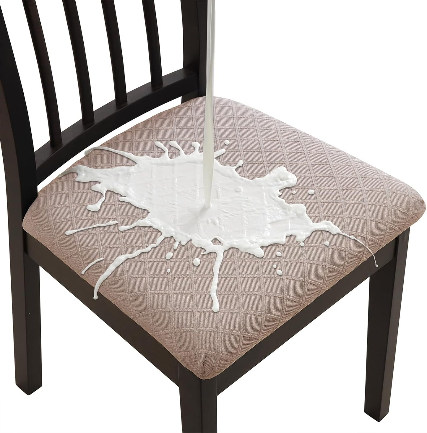 Stretch Chair Seat Covers 6 PCS, Removable Washable Dining Chair Covers Anti-Dust Dining Room Seat Cushion Slipcovers (6, Beige)
