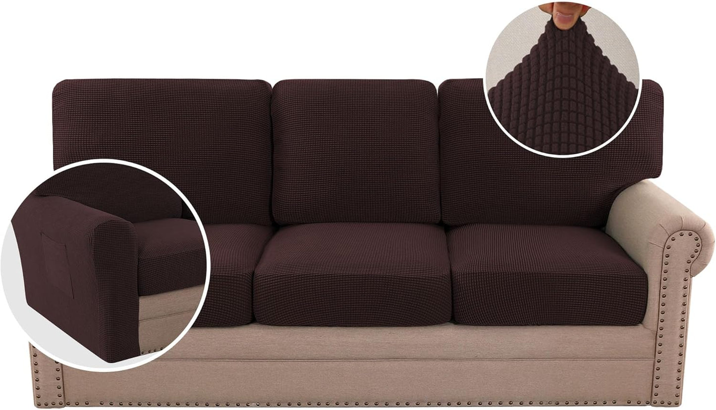H.VERSAILTEX Multi-Pieces Sofa Covers Stretch Couch Covers Form Fitted Seats and Back Cushions Covers (3 Seat Covers Plus 3 Back Cusion Covers, Bonus 2 Armrest Covers), Grey