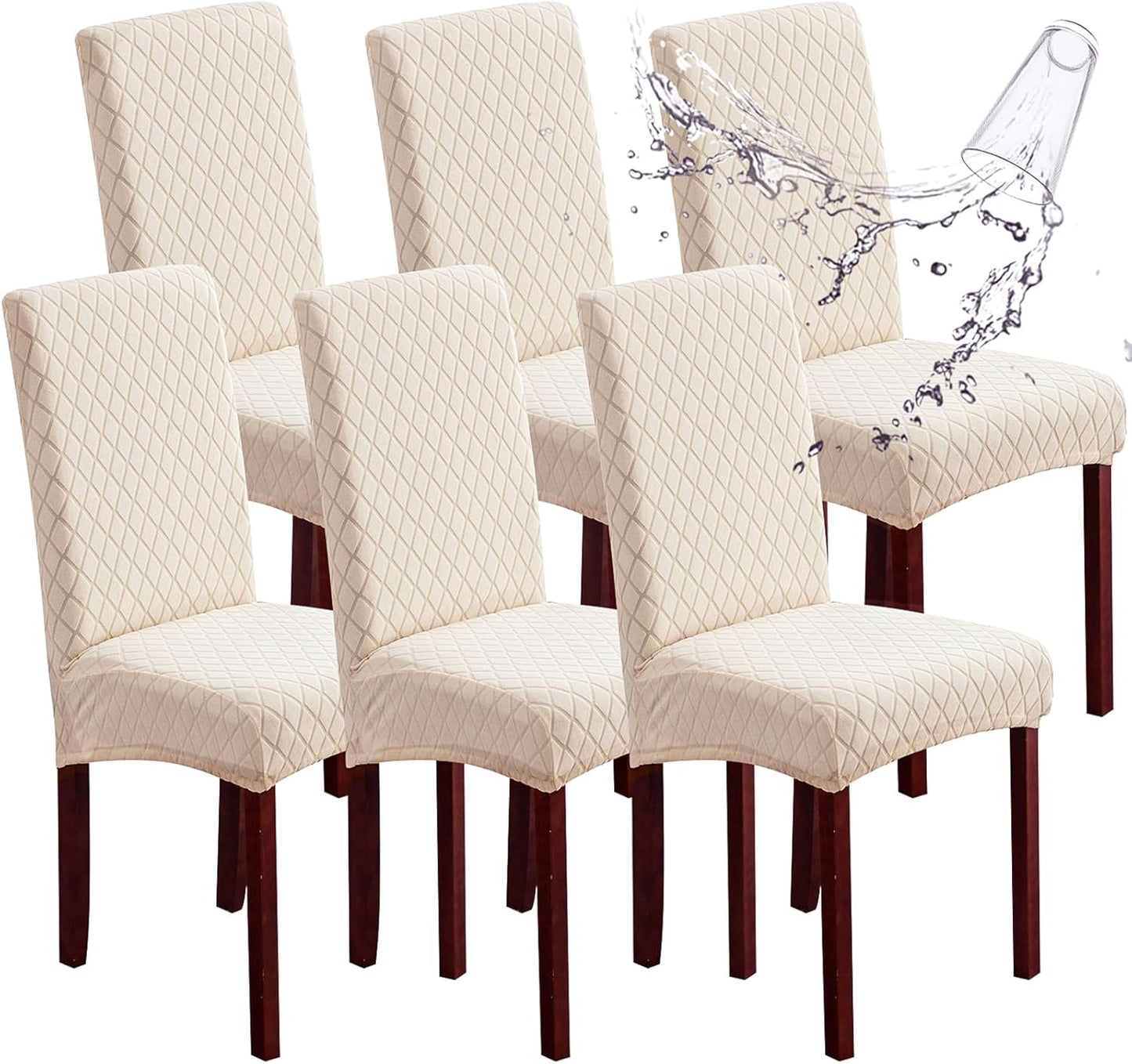 Genina Waterproof Chair Covers for Dining Room 6 Pack, Stretch Jacquard Dining Chair Cover Removable Washable Chair Protectors Cover for Kitchen, Home (Leaves-Warm Gray, 6 PCS)