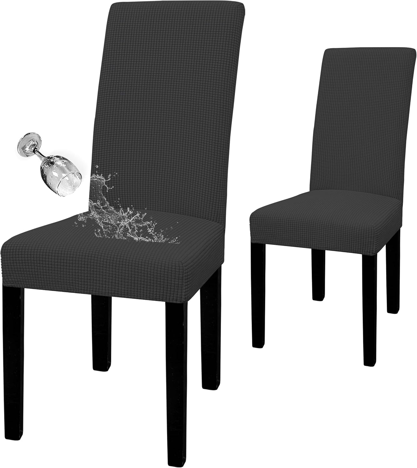 Easy-Going 100% Waterproof Dining Room Chair Cover Set of 6, Stretch Jacquard Parson Chair Slipcover Removable Washable Chair Protector for Home, Restaurant, Banquet (Large, Light Gray)