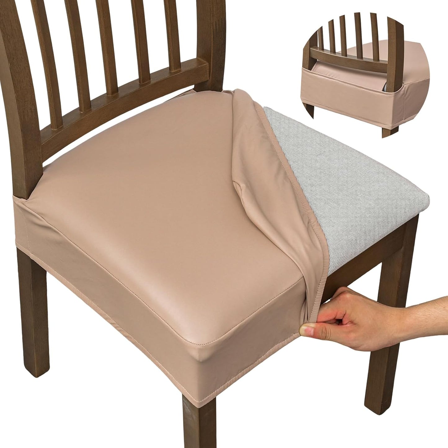 NILUOH Waterproof Seat Covers for Dining Room Chairs Set of 4, Pu Leather Chair Seat Slipcovers Dining Chair Cover Removable Washable Chair Protctor Cover, Rear Covers (PU-Coffee)