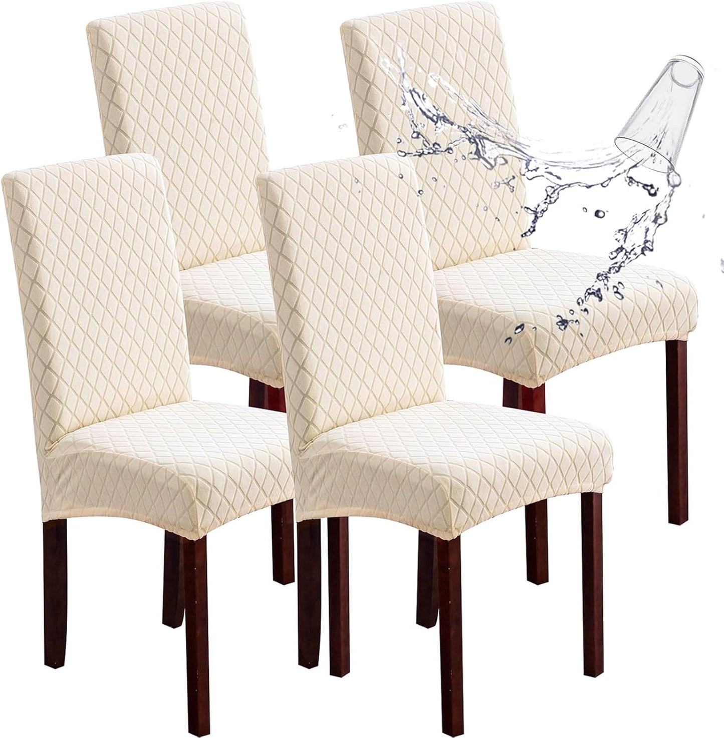 Genina Waterproof Chair Covers for Dining Room 6 Pack, Stretch Jacquard Dining Chair Cover Removable Washable Chair Protectors Cover for Kitchen, Home (Leaves-Warm Gray, 6 PCS)