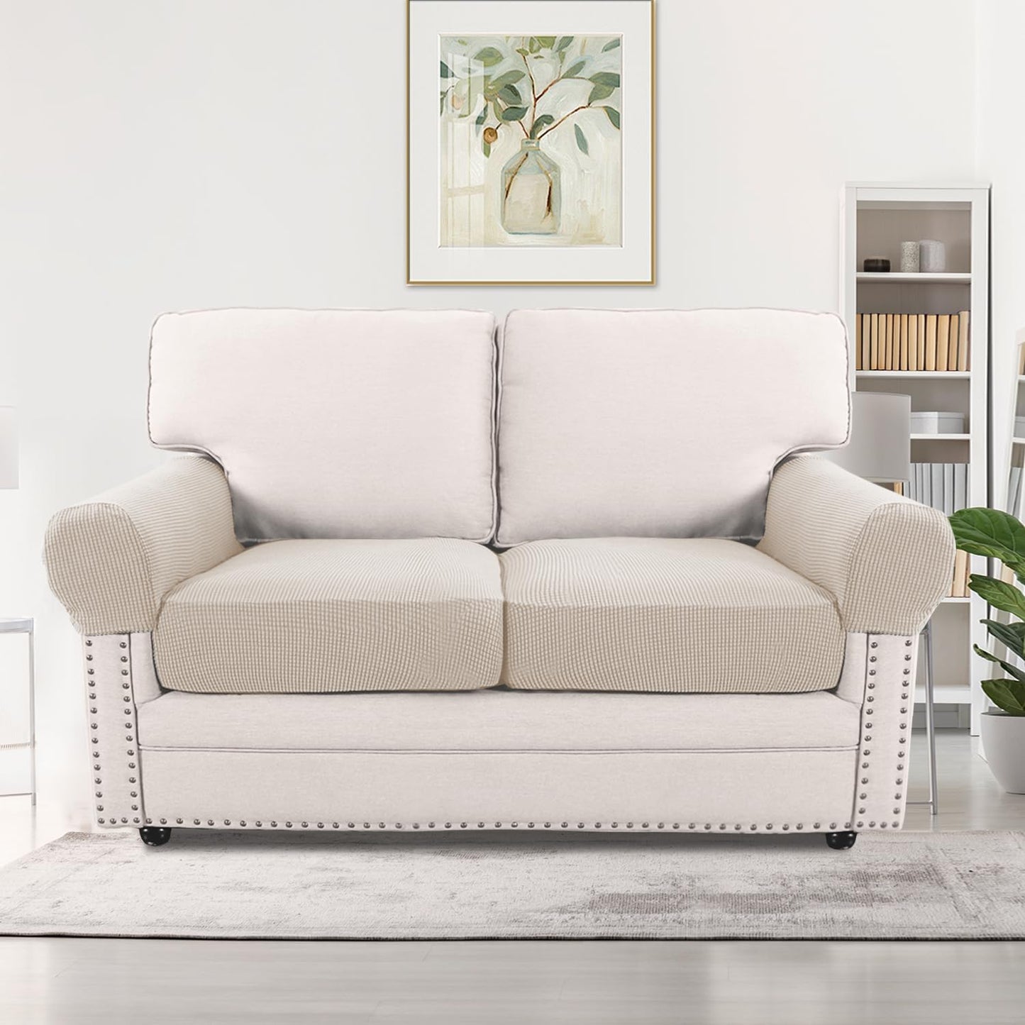 H.VERSAILTEX Multi-Pieces Sofa Covers Stretch Couch Covers Form Fitted Seats and Back Cushions Covers (3 Seat Covers Plus 3 Back Cusion Covers, Bonus 2 Armrest Covers), Grey