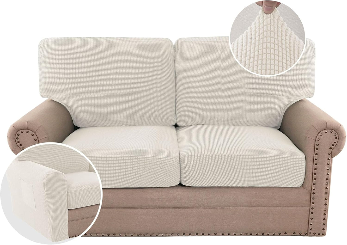 H.VERSAILTEX Multi-Pieces Sofa Covers Stretch Couch Covers Form Fitted Seats and Back Cushions Covers (3 Seat Covers Plus 3 Back Cusion Covers, Bonus 2 Armrest Covers), Grey