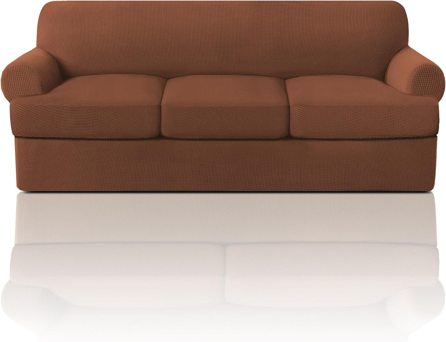 PrinceDeco T Cushion Sofa Slipcover 4 Pieces Sofa Covers for T Cushion Couch Soft Sofa Slip Covers Furniture Protector with 3 Individual T Shape Seat Covers (72"-90"), Island Fossi
