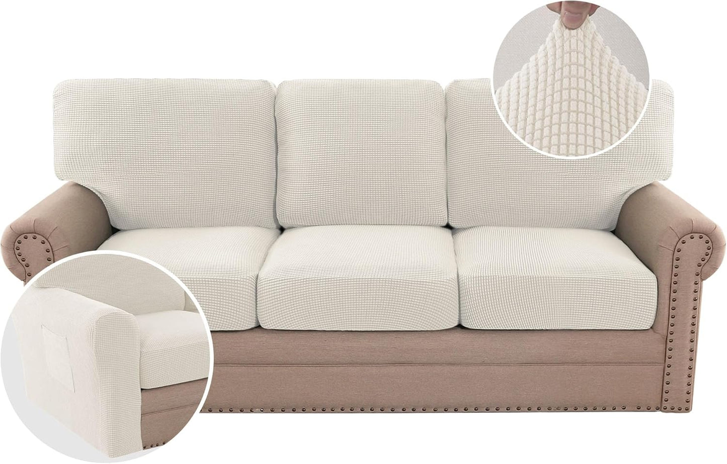 H.VERSAILTEX Multi-Pieces Sofa Covers Stretch Couch Covers Form Fitted Seats and Back Cushions Covers (3 Seat Covers Plus 3 Back Cusion Covers, Bonus 2 Armrest Covers), Grey
