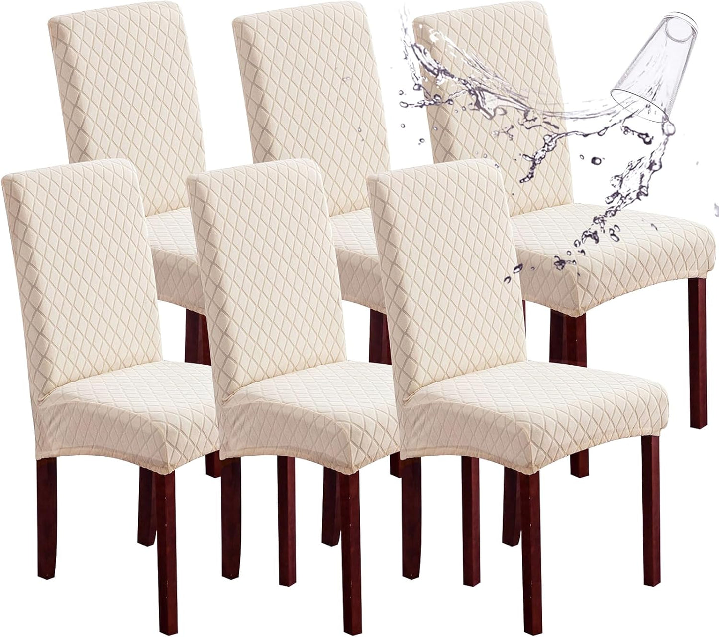 Genina Waterproof Chair Covers for Dining Room 6 Pack, Stretch Jacquard Dining Chair Cover Removable Washable Chair Protectors Cover for Kitchen, Home (Leaves-Warm Gray, 6 PCS)