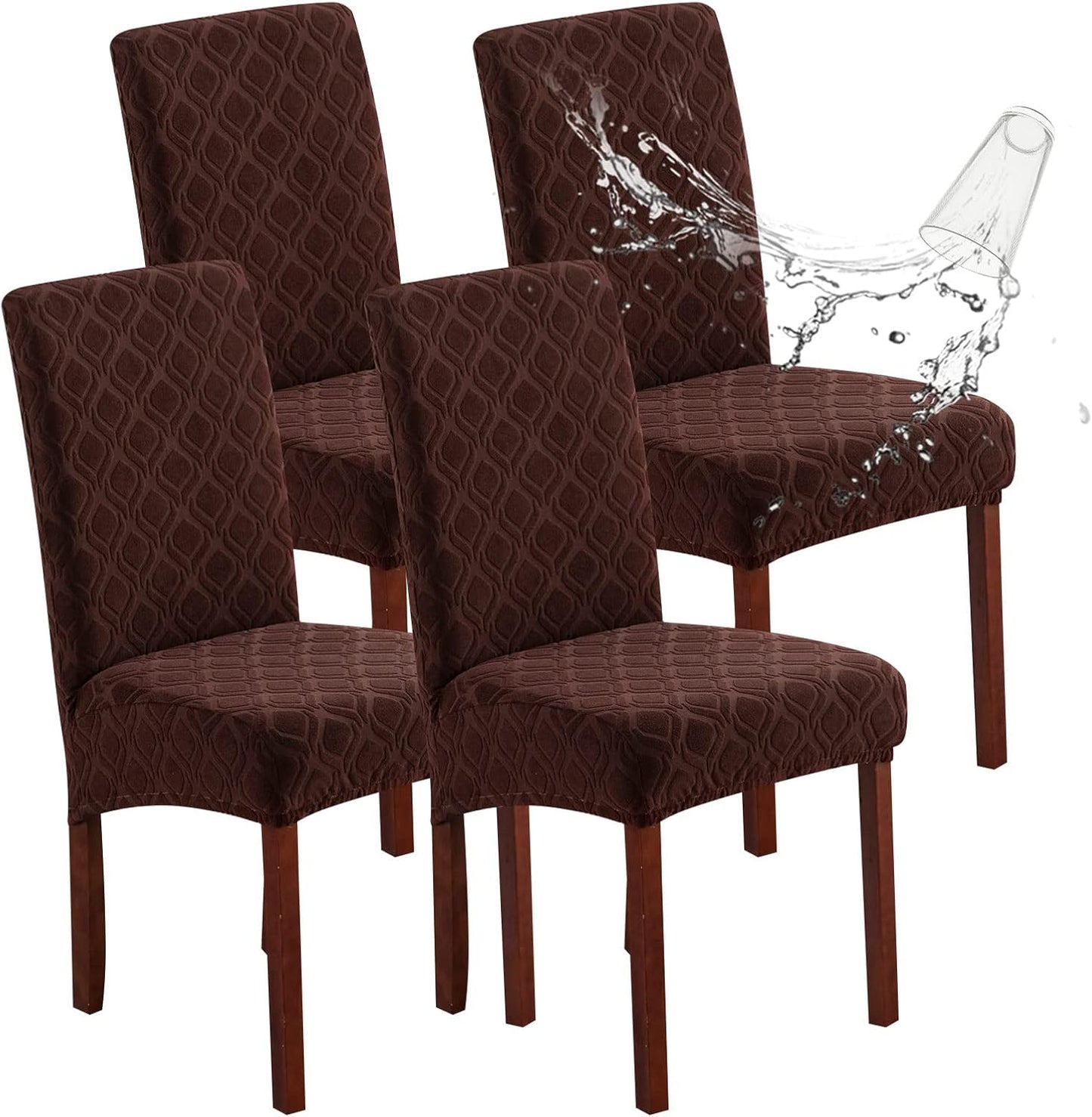 Genina Waterproof Chair Covers for Dining Room 6 Pack, Stretch Jacquard Dining Chair Cover Removable Washable Chair Protectors Cover for Kitchen, Home (Leaves-Warm Gray, 6 PCS)