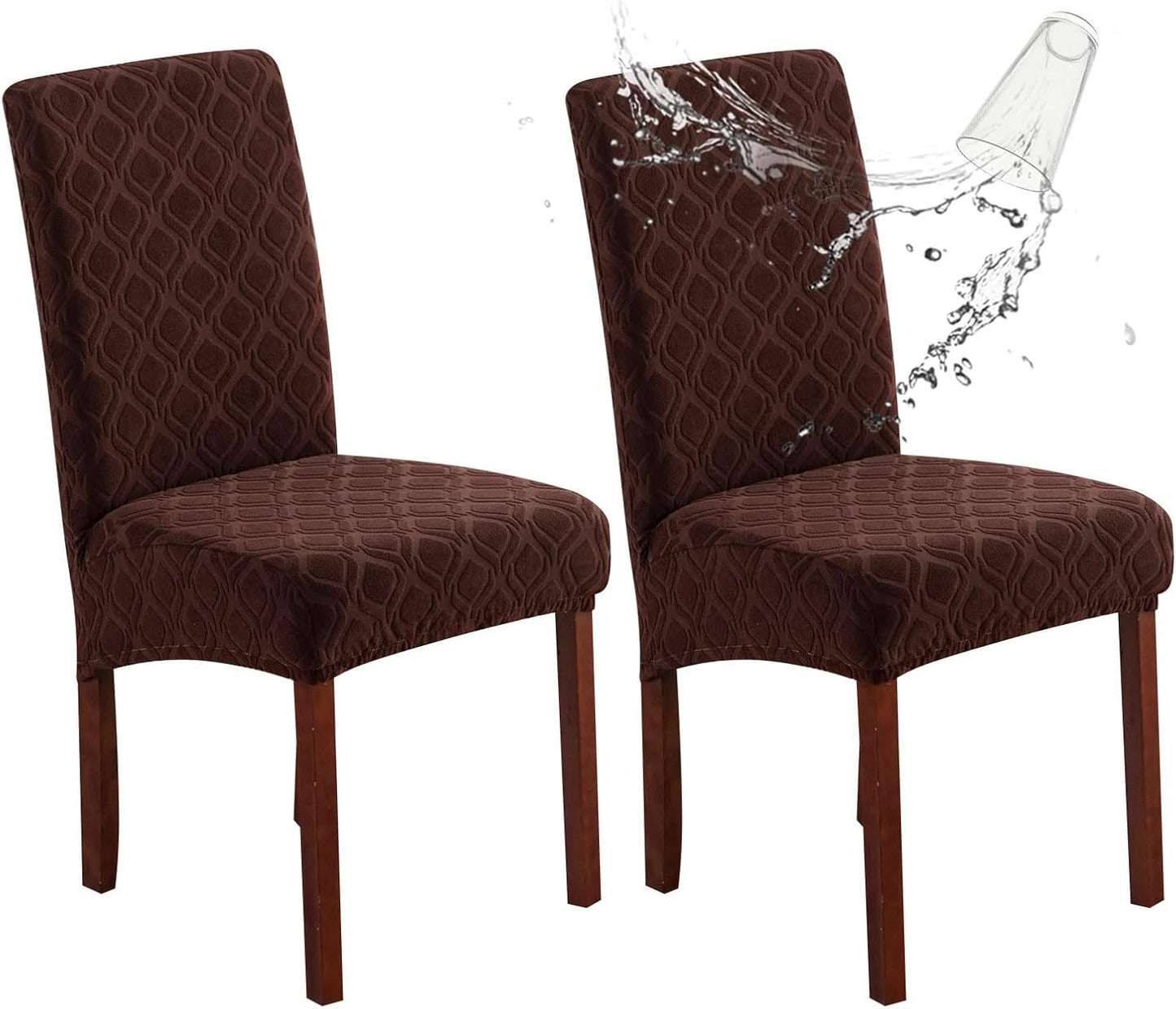 Genina Waterproof Chair Covers for Dining Room 6 Pack, Stretch Jacquard Dining Chair Cover Removable Washable Chair Protectors Cover for Kitchen, Home (Leaves-Warm Gray, 6 PCS)