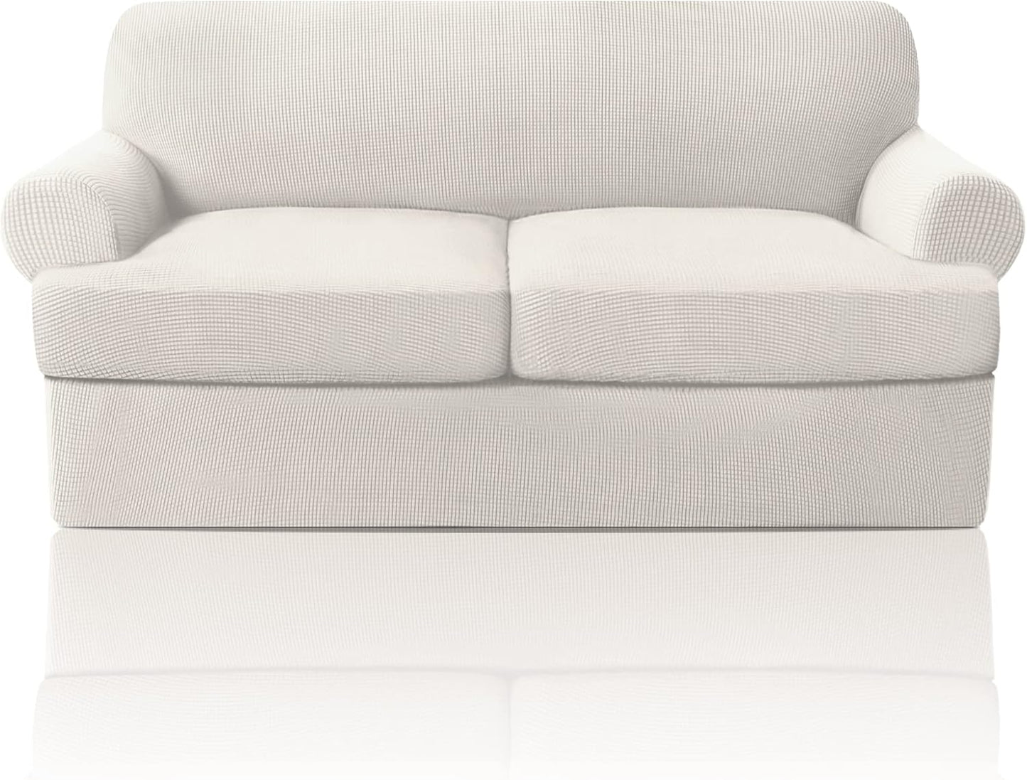 PrinceDeco T Cushion Sofa Slipcover 4 Pieces Sofa Covers for T Cushion Couch Soft Sofa Slip Covers Furniture Protector with 3 Individual T Shape Seat Covers (72"-90"), Island Fossi