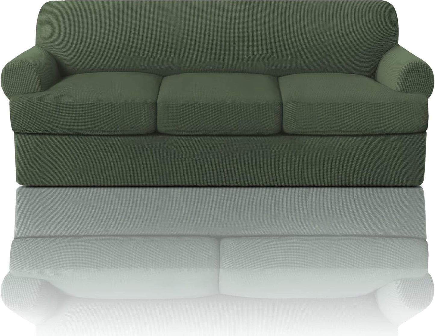 PrinceDeco T Cushion Sofa Slipcover 4 Pieces Sofa Covers for T Cushion Couch Soft Sofa Slip Covers Furniture Protector with 3 Individual T Shape Seat Covers (72"-90"), Island Fossi