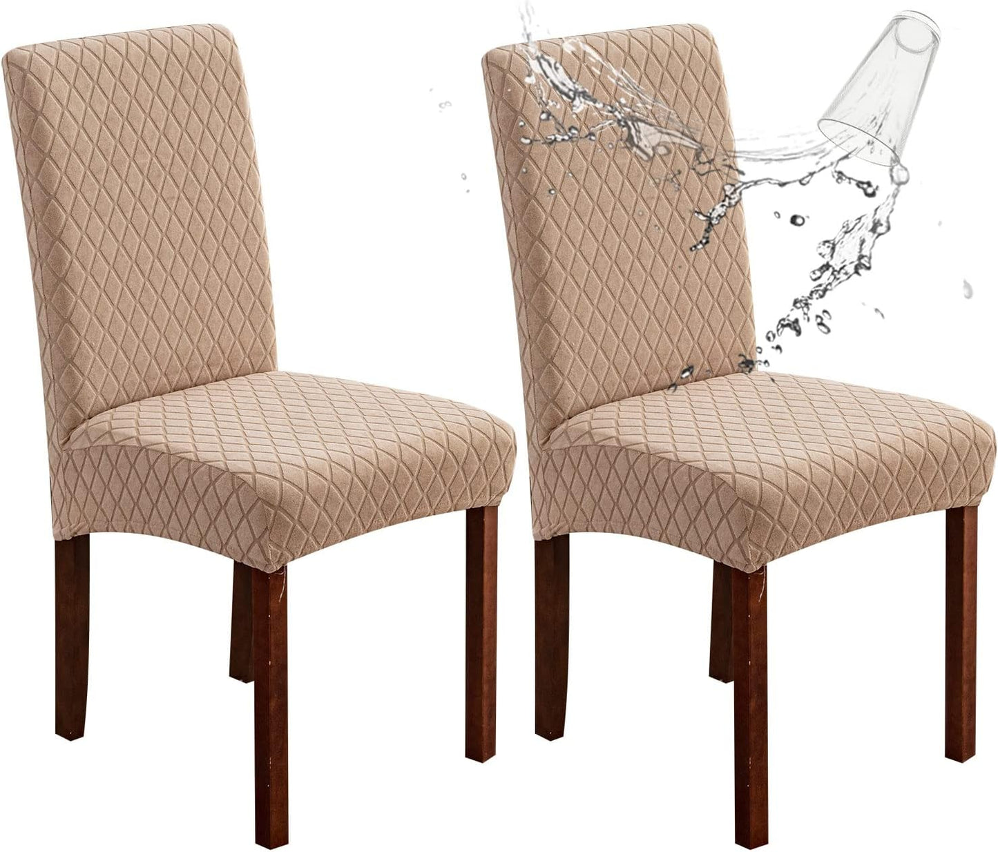 Genina Waterproof Chair Covers for Dining Room 6 Pack, Stretch Jacquard Dining Chair Cover Removable Washable Chair Protectors Cover for Kitchen, Home (Leaves-Warm Gray, 6 PCS)
