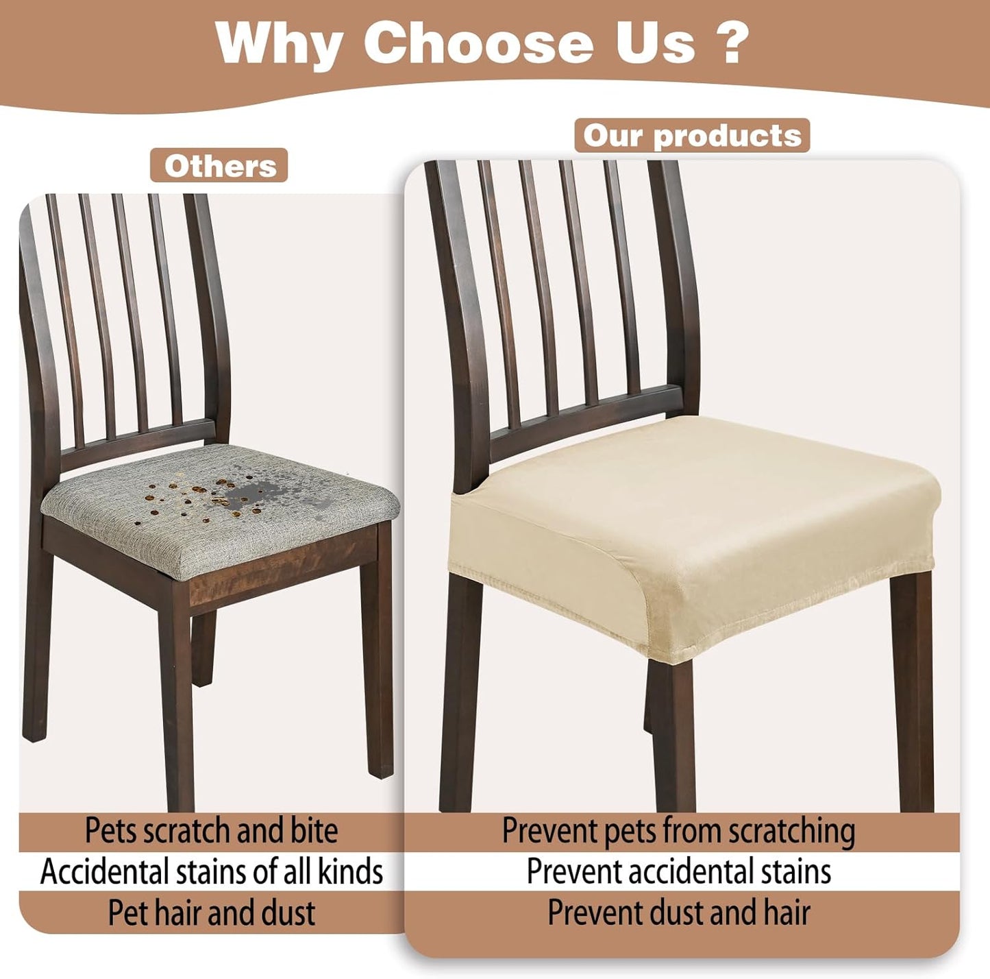 Dining Chair Covers, Stretch Removable Washable Kitchen Chair Covers Set of 4, Soft Dining Chair Slipcovers Protectors, Seat Covers for Dining Room Chairs (Set of 4, Beige)