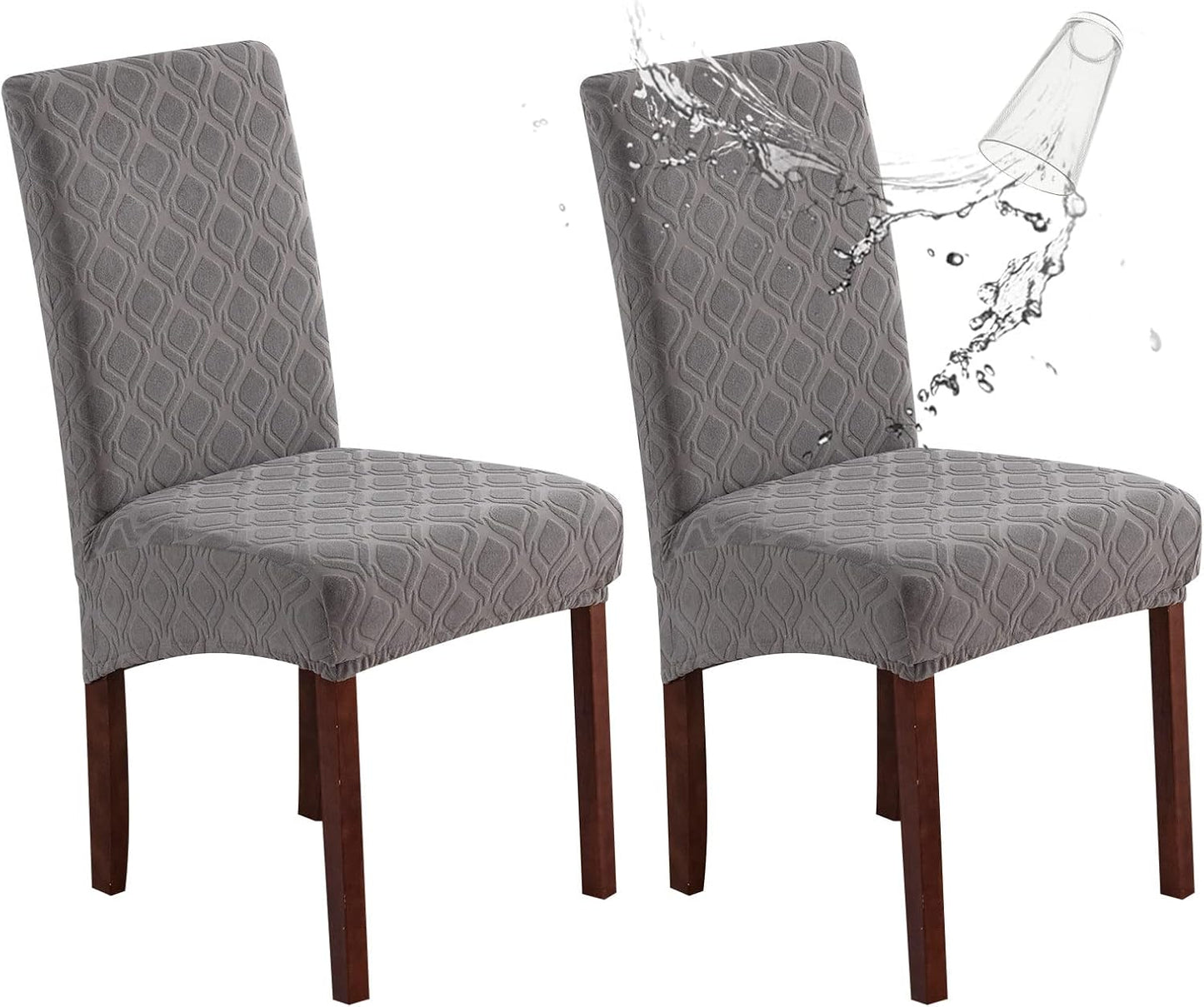 Genina Waterproof Chair Covers for Dining Room 6 Pack, Stretch Jacquard Dining Chair Cover Removable Washable Chair Protectors Cover for Kitchen, Home (Leaves-Warm Gray, 6 PCS)