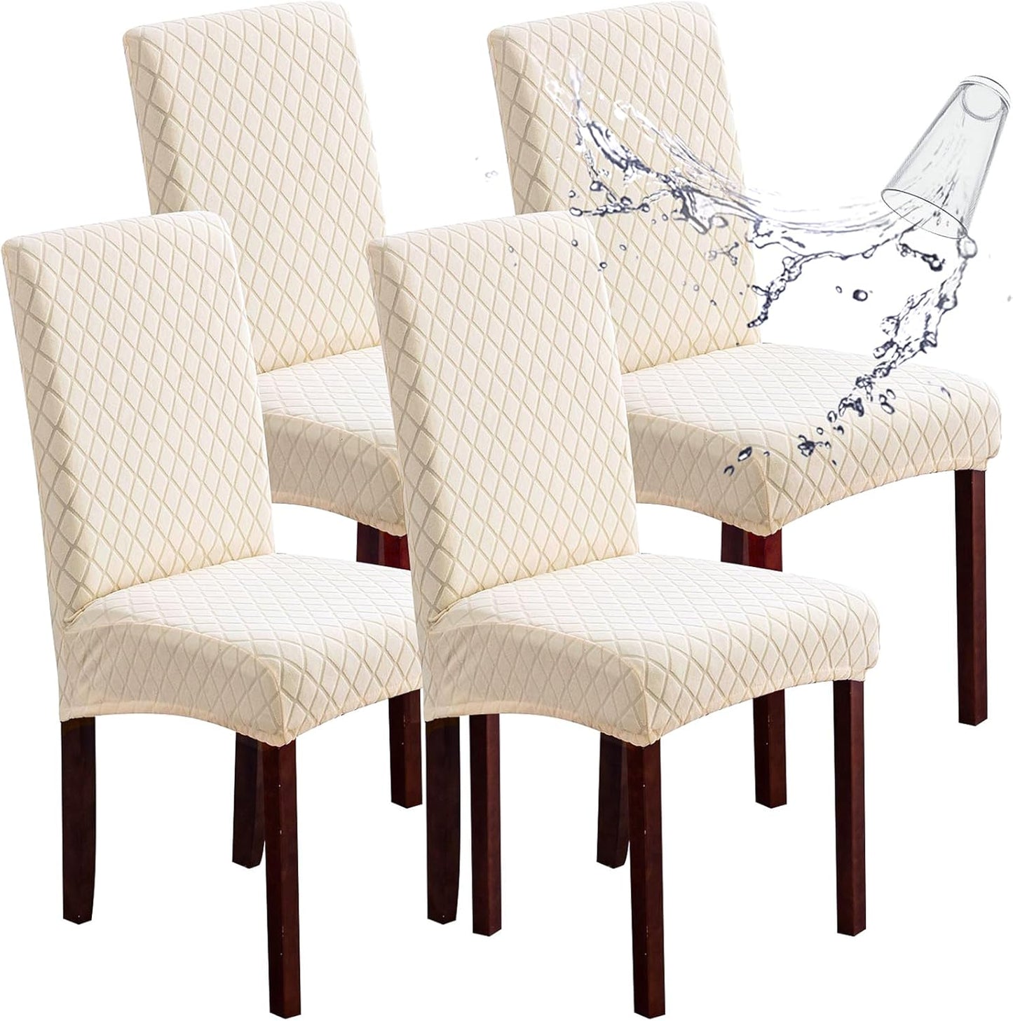 Genina Waterproof Chair Covers for Dining Room 6 Pack, Stretch Jacquard Dining Chair Cover Removable Washable Chair Protectors Cover for Kitchen, Home (Leaves-Warm Gray, 6 PCS)