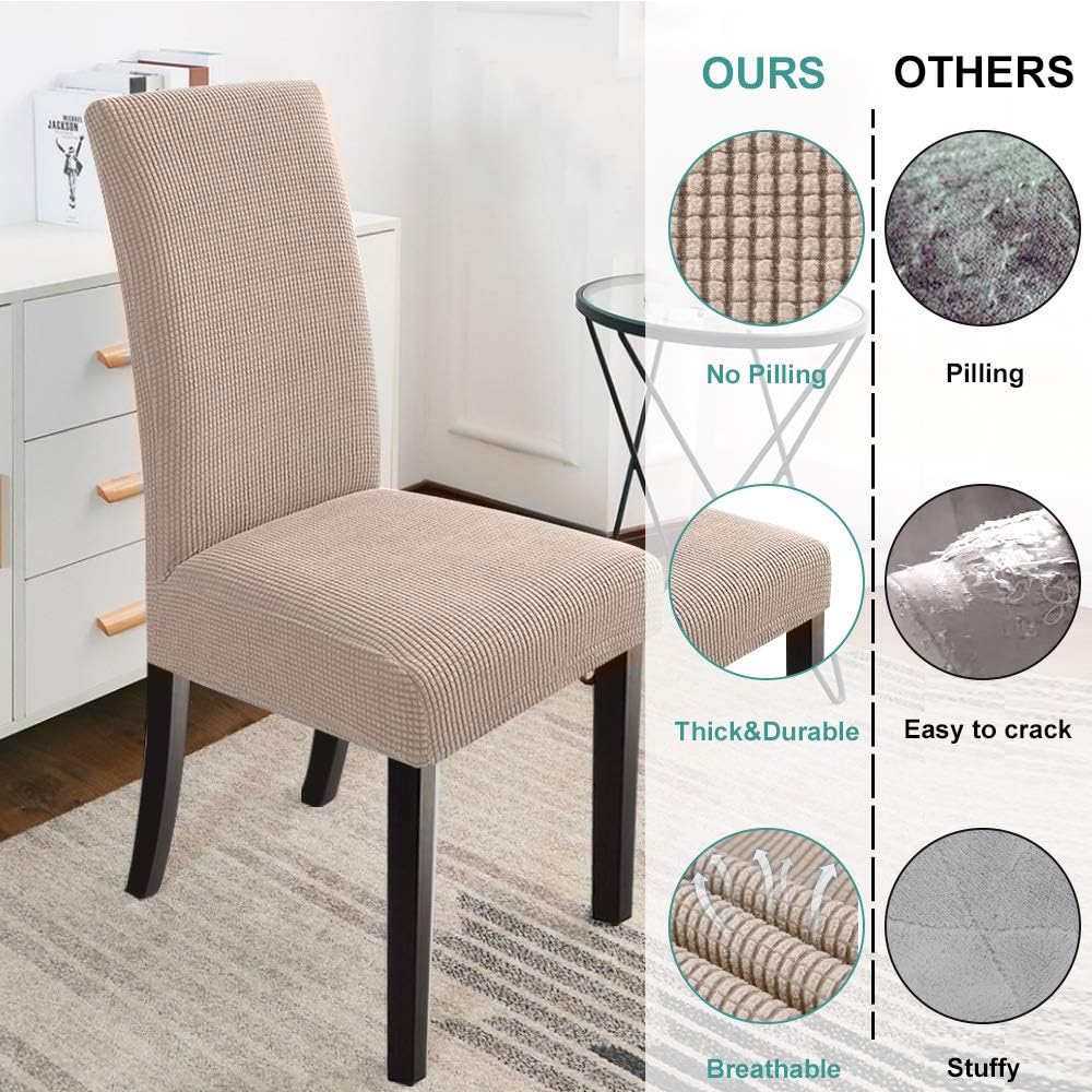 NORTHERN BROTHERS Dining Room Chair Covers Set of 6, Removable Washable Chair Covers for Dining Chairs Stretch Parson Chair Slipcover, Khaki