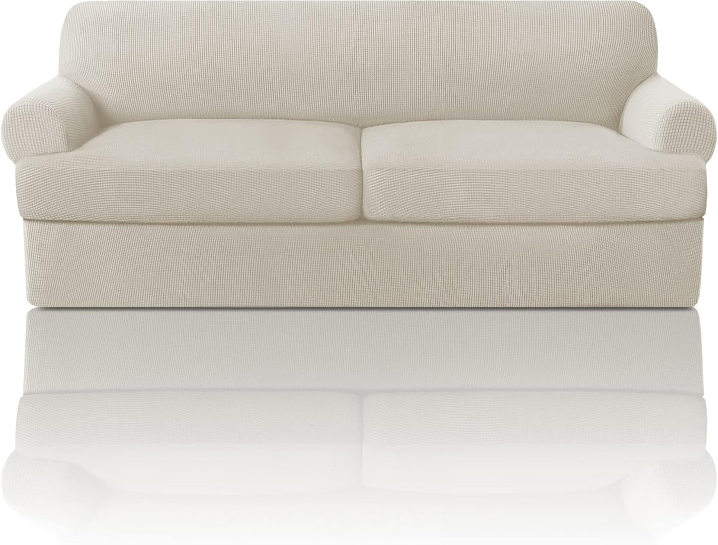 PrinceDeco T Cushion Sofa Slipcover 4 Pieces Sofa Covers for T Cushion Couch Soft Sofa Slip Covers Furniture Protector with 3 Individual T Shape Seat Covers (72"-90"), Island Fossi