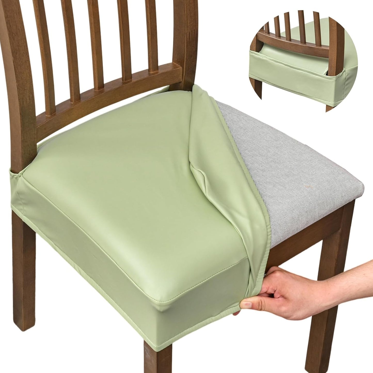 NILUOH Waterproof Seat Covers for Dining Room Chairs Set of 4, Pu Leather Chair Seat Slipcovers Dining Chair Cover Removable Washable Chair Protctor Cover, Rear Covers (PU-Coffee)