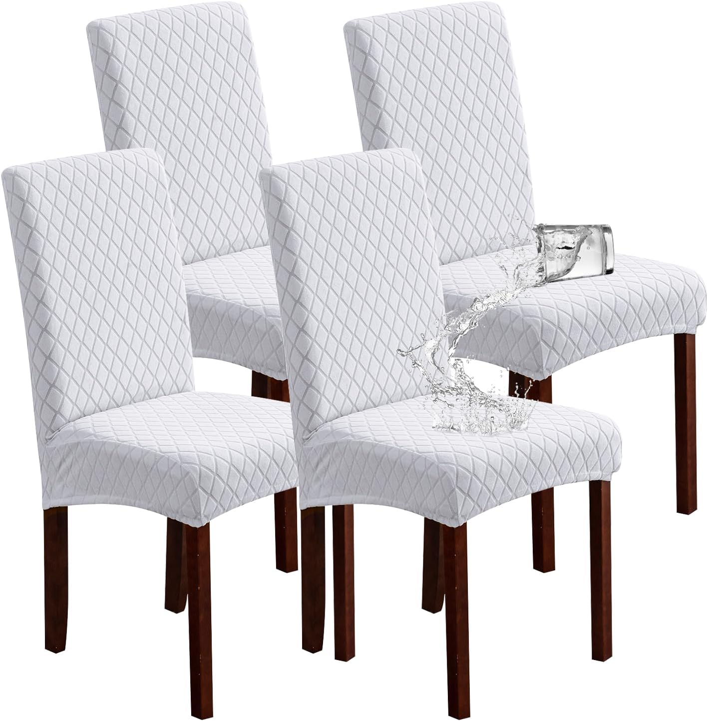 Genina Waterproof Chair Covers for Dining Room 6 Pack, Stretch Jacquard Dining Chair Cover Removable Washable Chair Protectors Cover for Kitchen, Home (Leaves-Warm Gray, 6 PCS)
